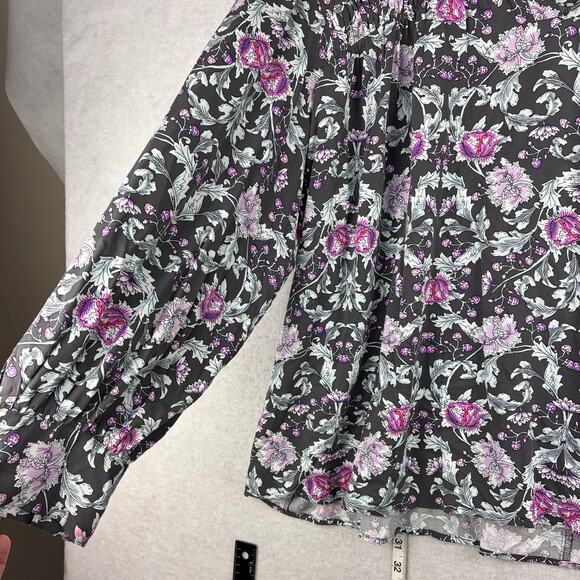 Lane Bryant Long Sleeve Blouse Women’s 26/3X Floral Peony Poppy Filigree Rayon - Picture 13 of 16